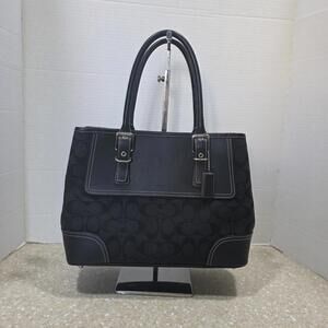 Coach Hampton Signature Jacquard Black Canvas Satchel Hobo Handbag F06366